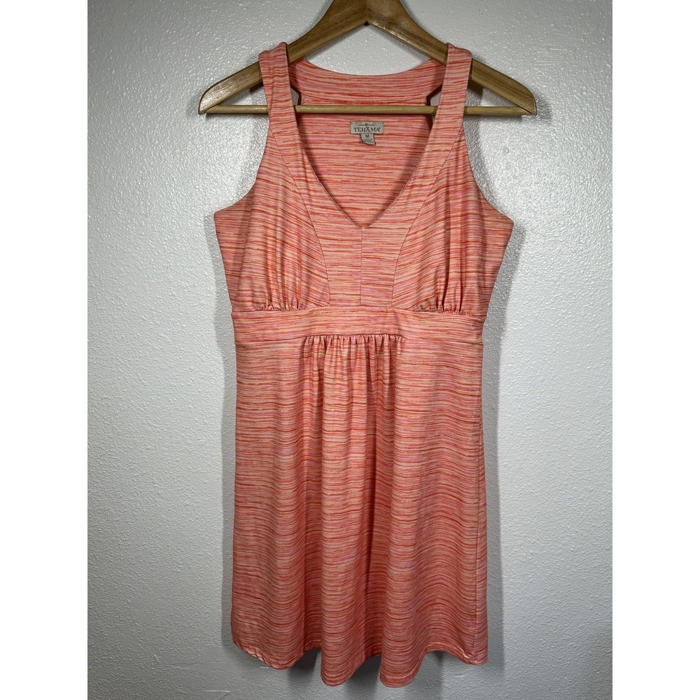 Tehama Dress Womens Medium Pink Orange Sleeveless Tank Striped‎ Stretch Lined